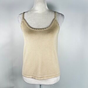 Jones New York Petite Silk Blend Beaded Camisole Gold Sequin Tank Top PS Vtg Y2K